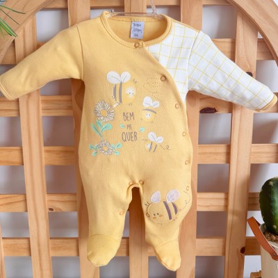  Macacão Trape Zape - Abelhinhas Bem Me Quer - Amarelo e Off White